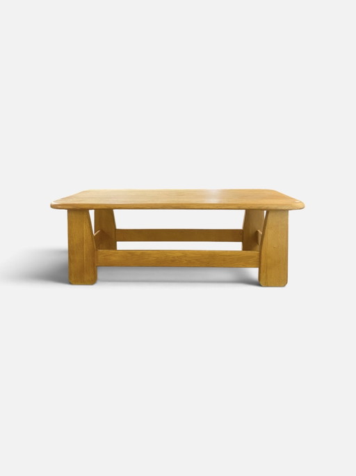 Mesa de Centro Brutalista de Roble Macizo, Patas de Elefante, Bélgica 1970