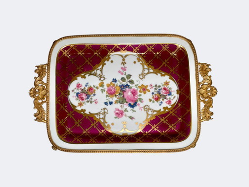 Parfumplateau van Frans Limoges-porselein en verguld brons - Vintage bloemenmotief, handbeschilderd, Orleans-decor