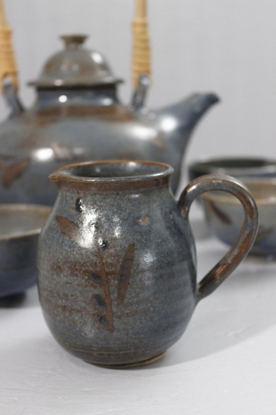 Image 1 of Taber Workshop in Vallauris - Japanese-style stoneware tea set, 8 pieces, France, 1970s