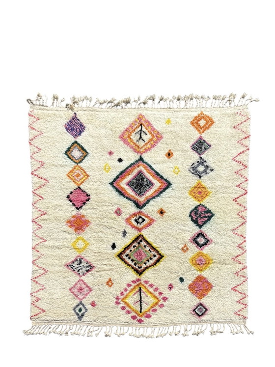 Image 1 of Handgemaakt Marokkaans Mrirt Wollen Vloerkleed 190x220 cm - Kleurrijk Boheems Berber Design
