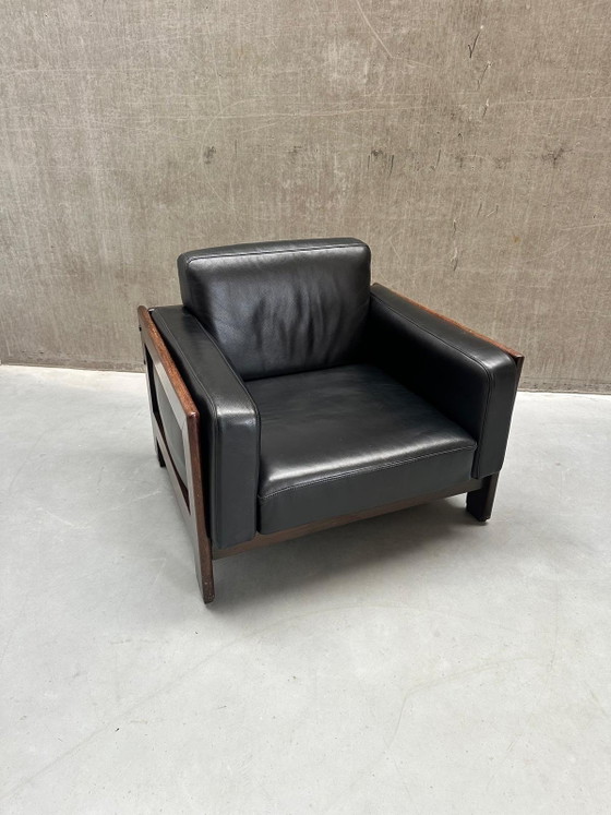 Fauteuils Knoll Bastiano en cuir noir et noyer Afra & Tobia – Gavina, Wood, Leather (photo 7 of 11)