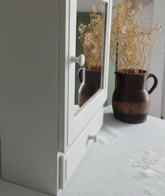 Image 1 of White Painted Wooden Medicine Cabinet - William Morris Interior Wallpaper