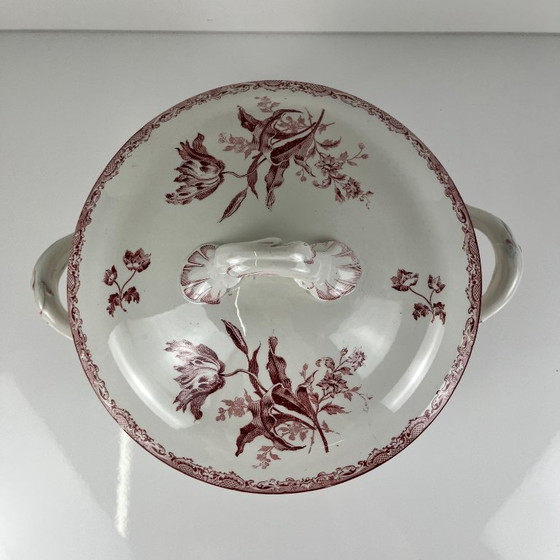 Sopera Sarreguemines, modelo "Fontange", roja, 1918-1950 – Loza, Ceramic, Vintage (photo 3 of 14)