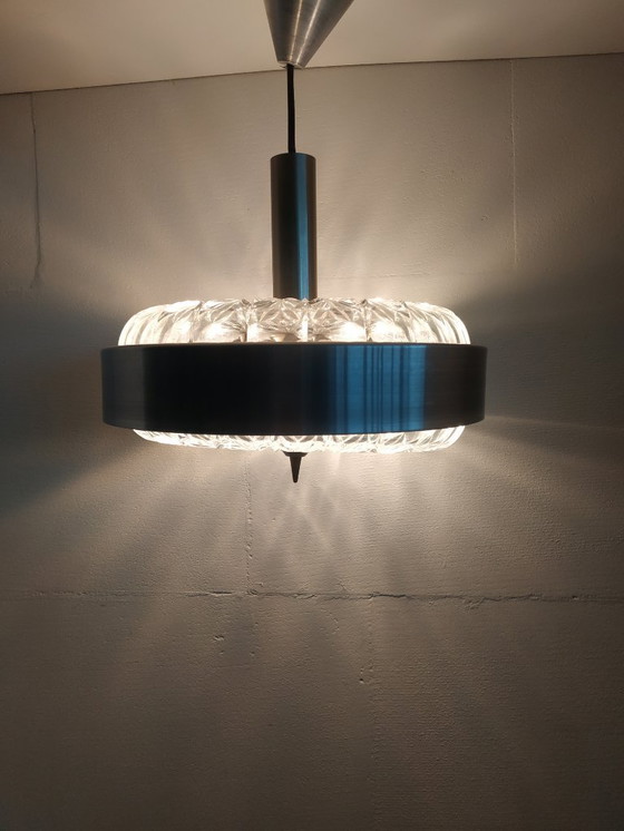 Image 1 of Lampada ad anello vintage anni '60 in stile scandinavo (UFO) con paralumi in cristallo