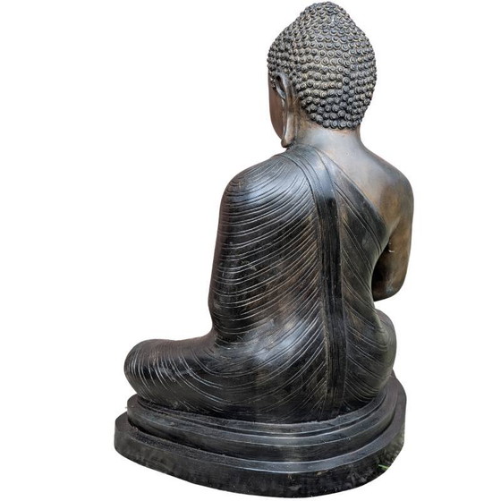 Grote bronzen Boeddha – Sri Lanka 16,8 kg en antiek – Beeldhouwkunst, Gold (photo 7 of 17)