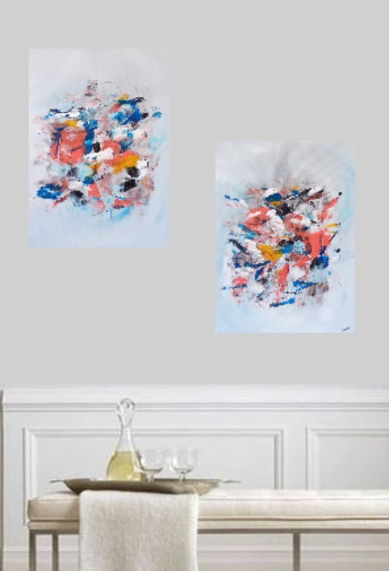 Image 1 of 2-panel abstract paintings