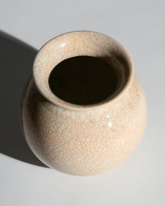 Image 1 of German Art Deco Crackle Glaze Ceramic Vase Duo Fürst Adolf Werkstätten Bückeburg