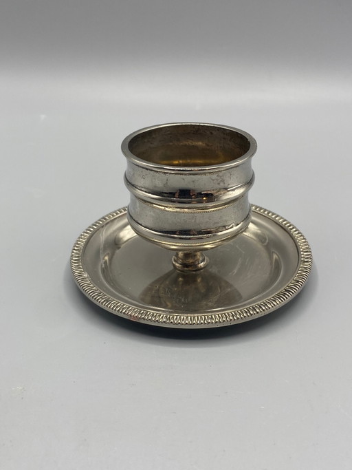 Kleine verzilverde kaarsenhouder – Gegroefde voet – decoratieve objecten, Klassiek