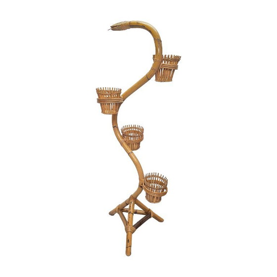 Image 1 of Etagere con pianta in rattan vintage