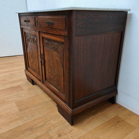 Image 1 of Vintage Antiek dressoir commode ladekast badkamermeubel met marmer blad
