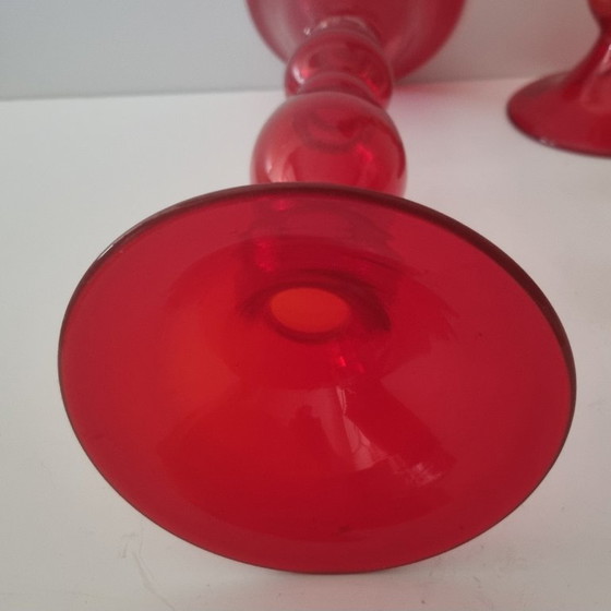 2x Italian Art Glass Chalice Vases 39.5 cm High, Glass art, Red (photo 5 of 6)