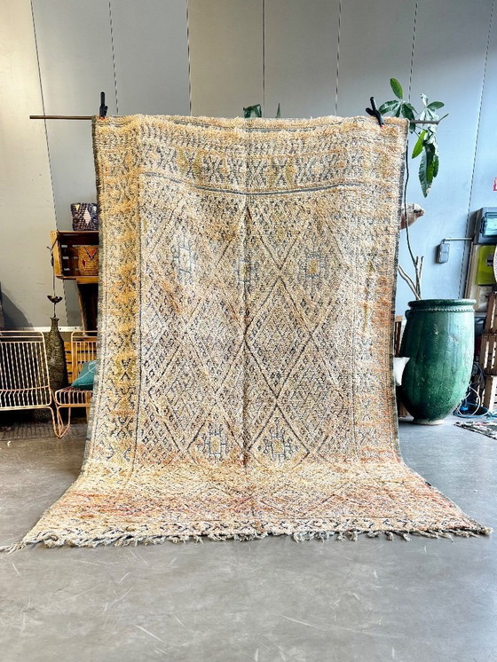 Image 1 of Authentic Moroccan Vintage Boujad Berber Wool Rug 200x330 cm -Handwoven Geometric Boho Area Carpet