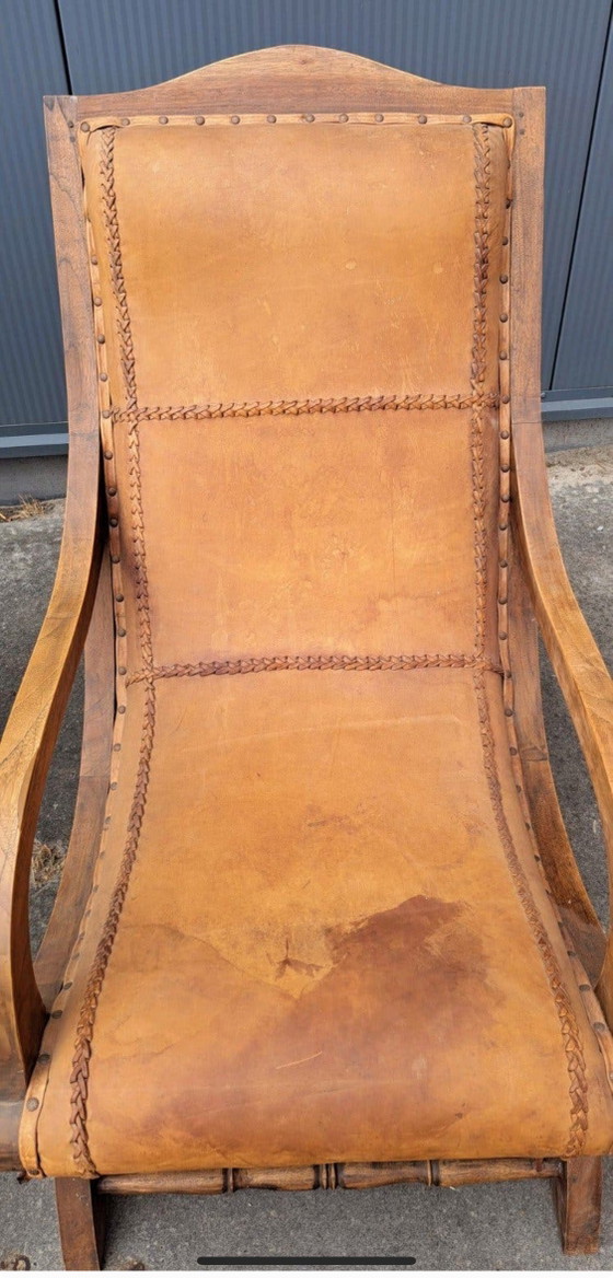 Set of Plantation British Colonial Vintage Armchairs – Leather, Metal (photo 4 of 8)