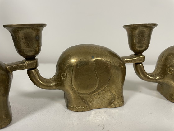 Image 1 of prachtige set 5 vintage messing olifantenkaarsenhouders, Duitsland door Haku in de jaren 60