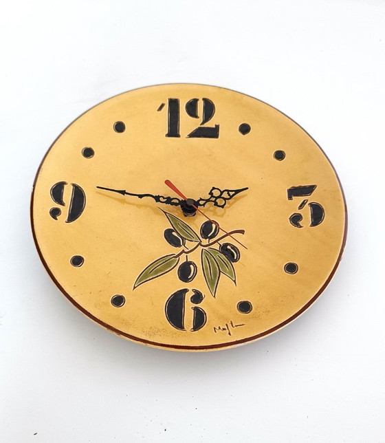 Image 1 of Sixties kitchen clock ceramic with olives