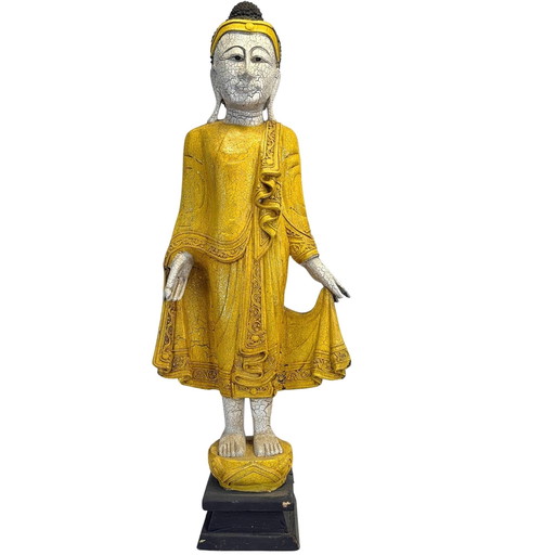 Mandalay-stijl Staande Boeddha met Craquelé Afwerking (87,5 cm) uit 1969