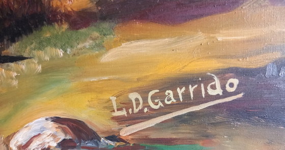 Image 1 of Marine aux barques éclatantes – Huile au couteau (fort relief) de Louis-Édouard GARRIDO – 50x35 cm