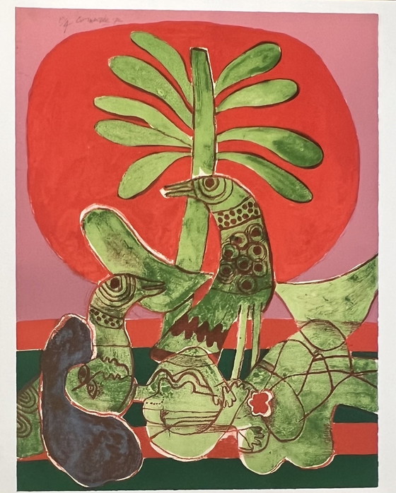 Image 1 of Gesigneerd; Guillaume Corneille Lithografie Aurore Rouge 1972 E/A