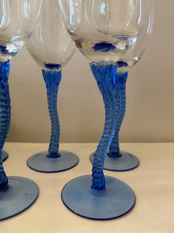 Wine glasses with blue wavy foot – Glass & Decanter, Vintage (photo 2 of 7)