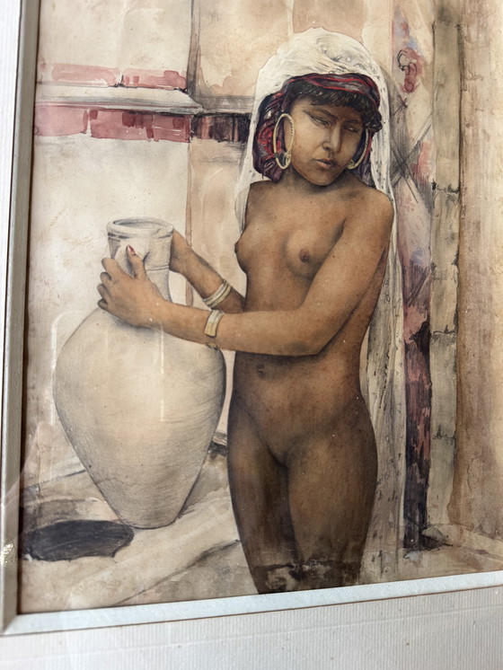 Image 1 of Antique Orientalist Nude Watercolor