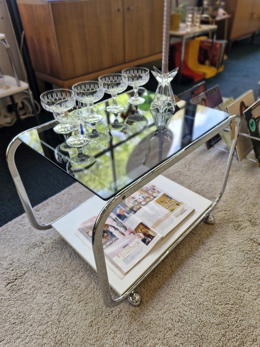 Vintage Space Age Trolley Side Table Smoked Glass / White 70s