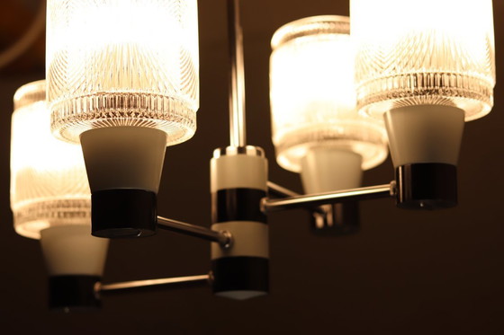 Image 1 of Drukov / Kroonluchter - Tsjechisch Mid Century Modern (jaren 1960, Kristal & Chroom, Draaibare Schaduwen)