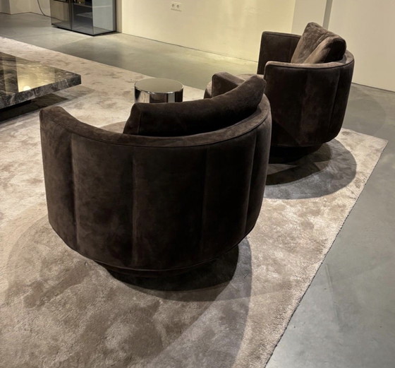 Image 1 of Nouveau fauteuil pivotant Minotti Torii Bold en cuir nubuck Big Sur LP 7K