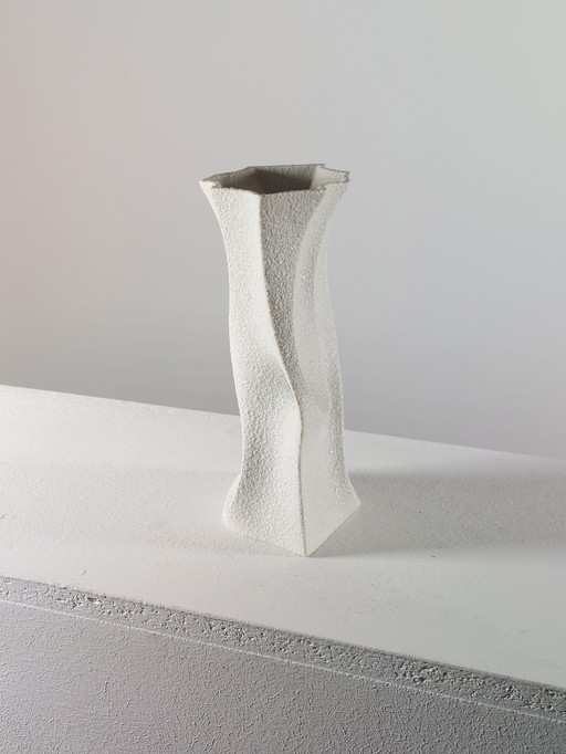 Organic Vintage Mid Century Bisque Porcelain Sgrafo Modern Vase