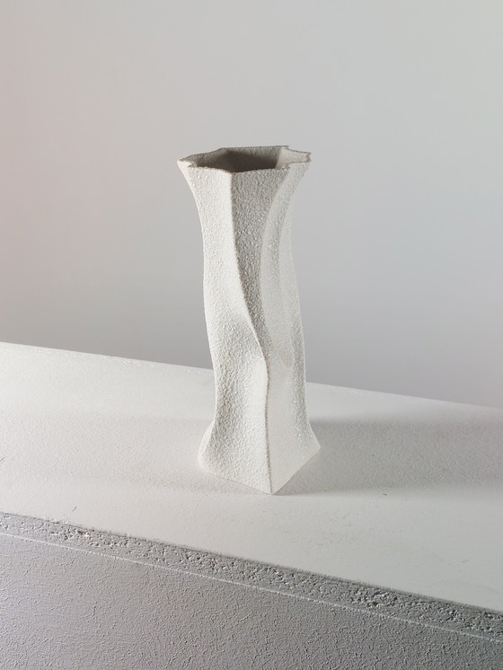 Image 1 of Organic Vintage Mid Century Bisque Porcelain Sgrafo Modern Vase