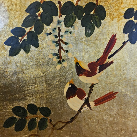 Image 1 of Vintage Chinese Kast Bladgoud / Bloemen en Vogels / Bohemian Kast / Aziatische Kast / Oosterse Kast