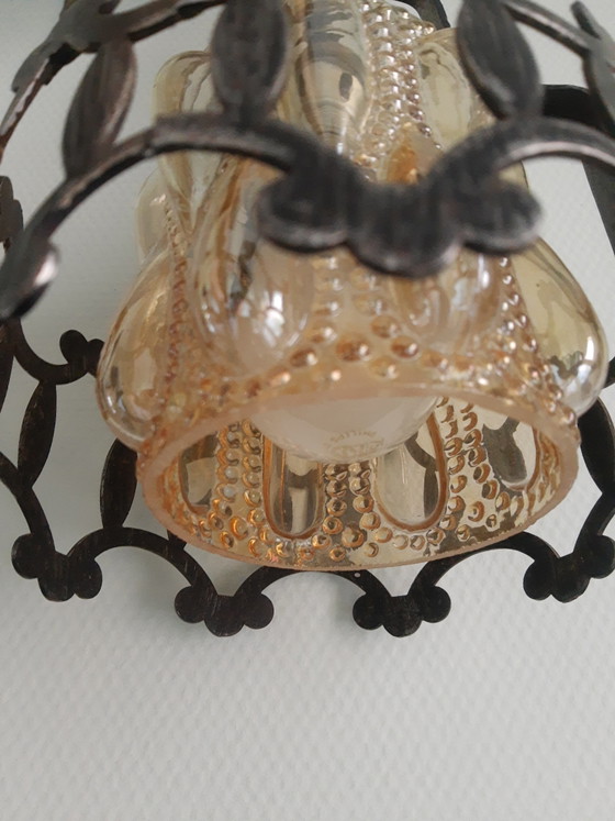 Image 1 of Amberkleurige Art-Deco Art-Nouveau Amsterdamse School pagode stijl hanglamp