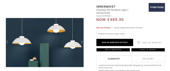 Image 1 of Innermost Chelsea 56 hanglamp wit/goud, nieuw, verzegeld, adviesprijs £465
