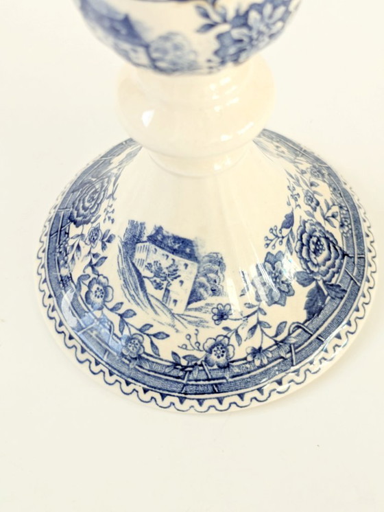 Image 1 of Set of 2 Antique Villeroy & Boch Burgenland Candleholders | Blue Saar Transferware (1913–1947)