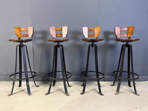 Vintage Barhocker aus Schmiedeeisen, 1970er Jahre - 4er Set