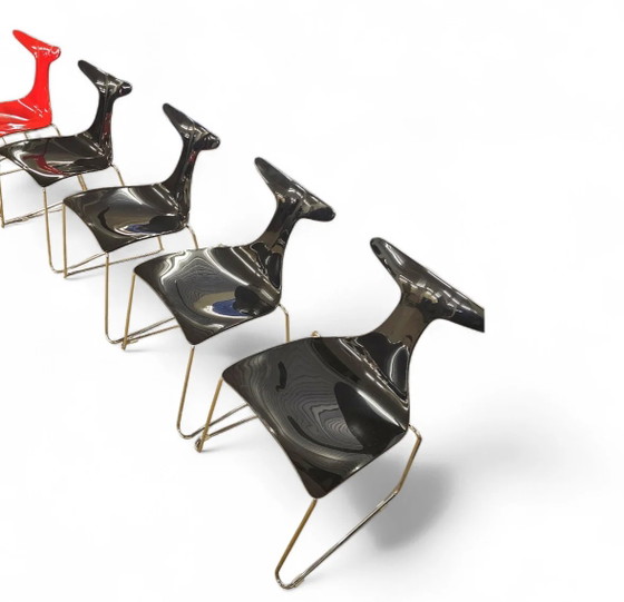 6 x Delfy chair by Gino Carollo for Ciacci Kreaty / Italy 1990s / 2 x red - 4 x black (photo 9 of 19)