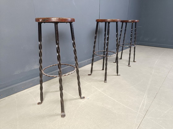 Image 1 of Vintage french wrought iron bar stools, 1960s - set of 3