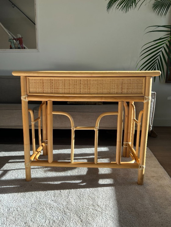 Image 1 of Rattan Hallway Table Dressing Table – Vintage Bamboo Design Bohemian '70s Table
