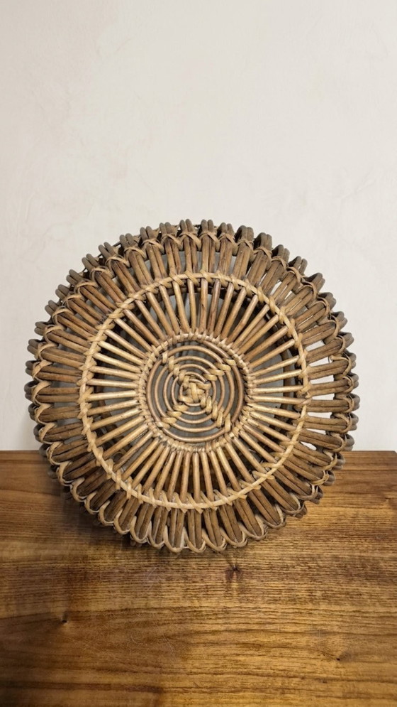 Ottoman Mid-Century Woven Rattan Stool by Franco Albini, 1950s, Italy, 50 × 50 × 30 cm (photo 4 of 9)
