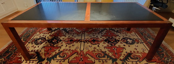 Image 1 of Large Wooden Dining Table With 2 Granite Tops Inlaid