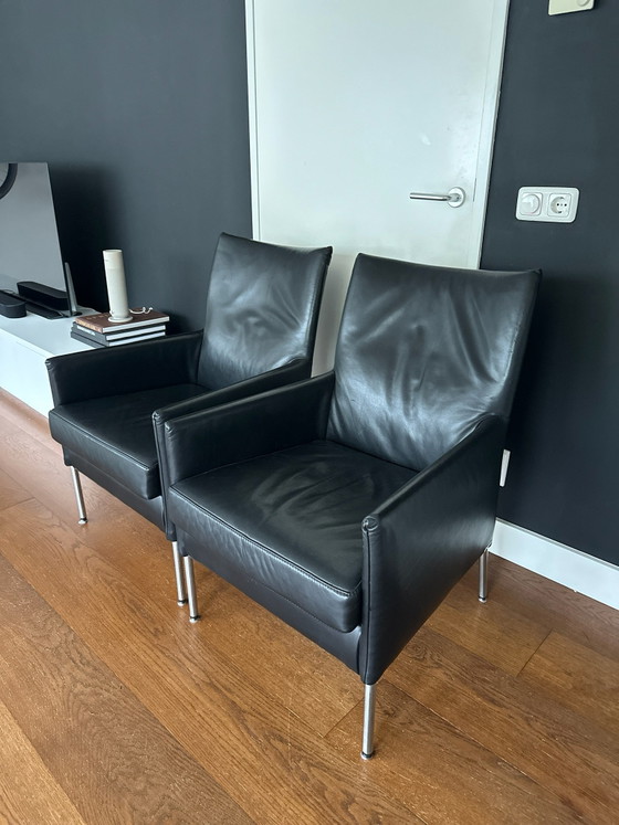 Poltrone Enzo Luca (set di 2), pelle nera con gambe in acciaio inossidabile, rvs, Nero (foto 2 di 8)