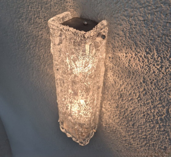 Image 1 of Vintage TEKA Model 2017 wandlamp van ijsglas, Duitse brutalistische mid-century moderne lamp uit de jaren 70 met 2 lichtpunten.
