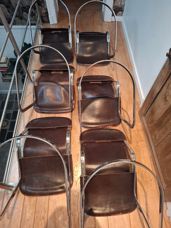 Ensemble de 6 chaises Willy Rizzo Cidue – Chaises de salle à manger, Leather, Metal (photo 11 of 12)