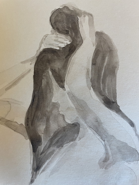 Image 1 of Ritratto di donna in acquerello seppia "The Bun"