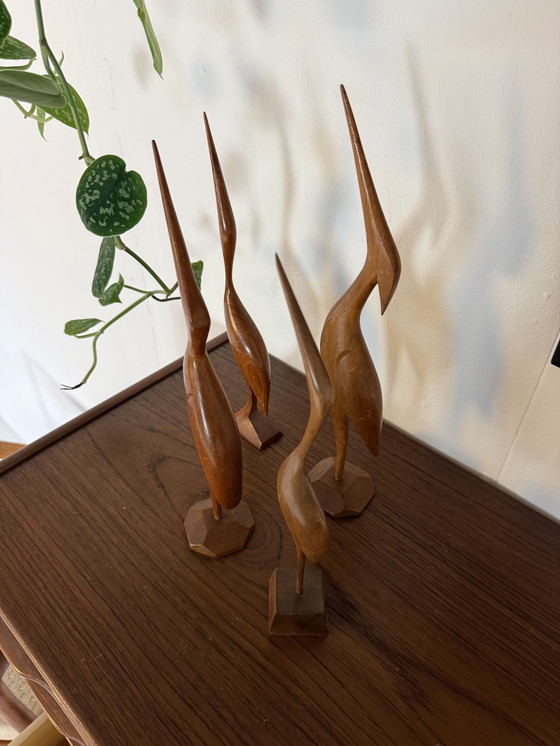 Image 1 of Set of 4 vintage teak cranes/herons '60