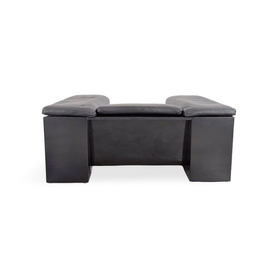 Fauteuil Knoll Brigadier, cuir noir, Cini Boeri, dossier plat, 1980 – Leather, Wood (photo 5 of 10)