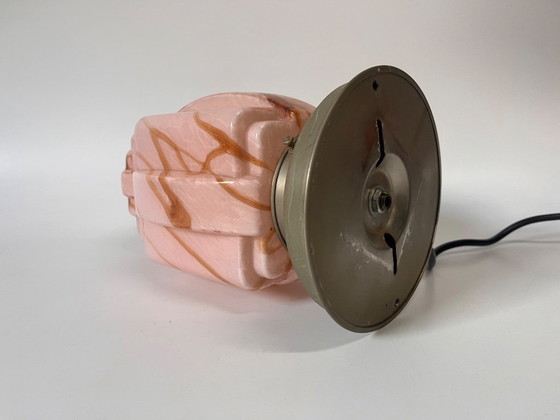 Image 1 of Antique pink Art Deco marbled lamp table lamp skyscraper