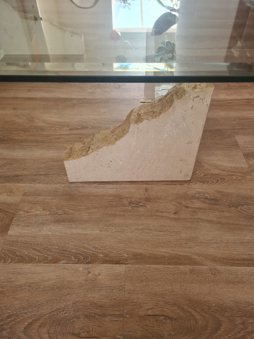 Coffee table with glass and traventine