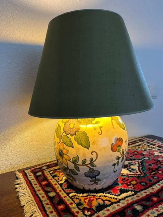 Image 1 of 1930s ceramic table lamp with floral motif - vintage