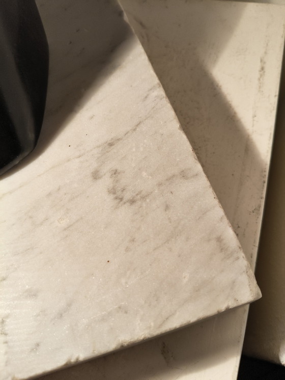 Image 1 of Vintage design modernist black marble sculpture of a stylized abstract bird on a white marble base