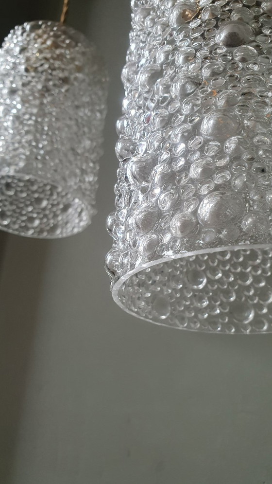 Set of 2 Vintage Glass Pendant lamps - Bubble Glass Texture (photo 20 of 26)